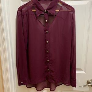 Rehab Sheer Button Up w/ Skull Buttons